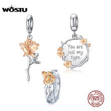 WOSTU Rose Beads 100% 925 Sterling Silver Charms Flower Shape Fit Original Bracelets DIY Necklace Fine Jewelry Gift 2024 - buy cheap