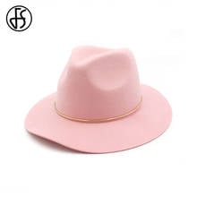 Chapéu de lã tipo fedora, chapéu para homens, jazz, vintage, rosa para mulheres, com lacinho 2024 - compre barato