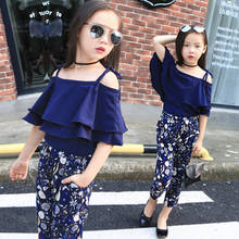 Summer Girls Clothing Set 2021 Children Fashion Off Shoulder Tops Floral Pants 2Pcs Kids Outfits Teens Girl Clothes 6 8 10 Years 2024 - buy cheap