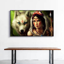 Wild American Native Indian Girl and Wolf Animal Portrait Canvas Art Posters Prints Wall Picture for Living Room Decor Artwork 2024 - buy cheap