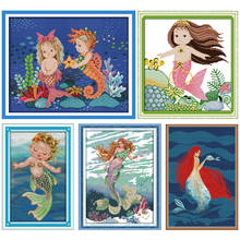 Cross Stitch Kits Stamped The Little Mermaid and Sea Horse Patterns Counted 11CT 14CT Printed Handmade Needlework Embroidery Set 2024 - buy cheap