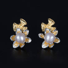 Pendientes de perlas de Plata de Ley 925 para mujer, aretes de flor de perlas naturales de agua dulce, joyería de perlas finas 2024 - compra barato