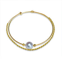Zhixi pulseira dupla em ouro 18k, bracelete redondo 7-8mm au750 puro água do mar akoya para mulheres presente fino s327 2024 - compre barato