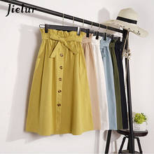 Jielur-faldas plisadas de cintura alta para mujer, faldas de Color sólido hasta la rodilla, estilo coreano, elegante, con botones 2024 - compra barato