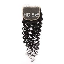 HD Lace Closure 5x5 Deep Wave Pre Plucked Natural Hairline with Baby Hair Brazilian Virgin Human Hair Swiss Lace Closure 2024 - buy cheap