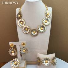 Yuminglai-conjunto de joyas de lujo para mujer, Set de joyería con diseño de flores de 24K, dos tonos, 4 piezas, FHK10753 2024 - compra barato