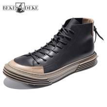 Spring Footwear High Top Shoes Mens Ankle Boots Genuine Leather Casual Shoes Lace Up Platform Sneakers Vintage Designer Shoes 2024 - buy cheap