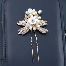 New 1 PC Vintage Gold Hair Jewelry Pearl Rhinestone Hairpins Flower Hair Stick Leaves Handmade Bridal Wedding Women Hair Jewelry 2024 - buy cheap
