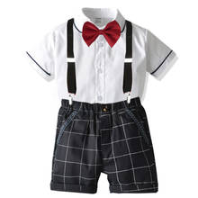 Boys Sets Fashion Gentleman Style Suit Children's School Clothes Bow White Shirt + Plaid Bib Suit Toddler Summer Kids clothes 2024 - купить недорого