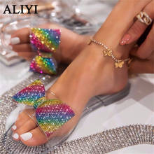 2022 Bow Sandals Women Summer New Bling Rhinestone Colorful Ladies Open Toe Casual Slippers Transparent Soft Bottom Slides 2024 - buy cheap