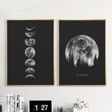 Pintura en lienzo de Sistema Solar minimalista para sala de estar, carteles e impresiones de luna llena, negro, blanco, fases de la Luna, imágenes artísticas de pared 2024 - compra barato