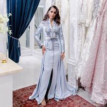 Unique Satin Moroccan Caftan Evening Dresses Long Sleevees Beads Muslim Special Occasion Dress Crystal Arabic Evening Party Gown 2024 - buy cheap