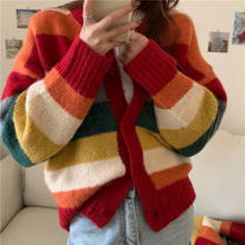 Harajuku Rainbow Sweater Women Winter Autumn Streetwear Jumper Loose Korean Sweet Rainbow Stripes Knitted Sweater 2024 - buy cheap