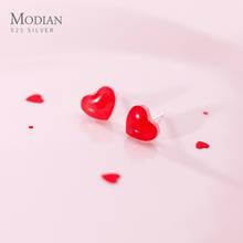 Modian Fashion 925 Sterling Silver Enamel Sweet Red Love Hearts Stud Earrings for Women Girl Lovely Mini Ear Pin Fine Jewelry 2024 - buy cheap