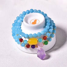 Wholesale JoursNeige Light Blue Natural Stone Bracelet 6mm Round Beads With Purple Crystal shape Pendant Bracelets Fresh Jewelry 2024 - buy cheap