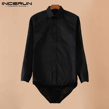 INCERUN 2020 Мужская рубашка, боди с длинным рукавом, однотонная уличная одежда с отворотами и пуговицами, модные рубашки для вечеринок, комбинезон, Camisa S-5XL 2024 - купить недорого