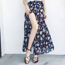 Vintage Floral Print Long Women Korean High Waist Midi Skirt Bow Tie Summer Sexy Split Wrap Streetwear Skirt Ladies Green Beach 2024 - buy cheap