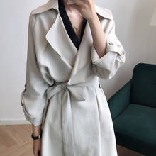 Женское осеннее пальто с длинным рукавом, модный Тренч бежевого и черного цветов в стиле оверсайз, тонкая офисная верхняя одежда для дам 2024 - купить недорого