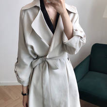 Womens Autumn Coat Long Sleeve Trench Chic Fashion Beige Black Oversize Long Windbreaker Belt Office Lady Thin Outerwear Clothes 2024 - buy cheap