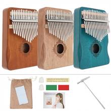 17 Keys Thumb Piano Kalimba Mahogany with Hand Guard Mbira Blue / Wood / Retro Optional 2024 - buy cheap