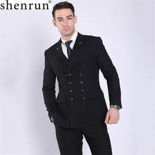 Shenrun Fashion Men Suits Black Navy Blue Double Breasted Suit Jacket Pant Slim Fit Casual Blazers Business Party Formal Costume 2024 - buy cheap