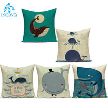 Funda de almohada decorativa de estilo nórdico, cubierta de cojín de dibujos animados, animales, peces, ballena, marinero, para sofá 2024 - compra barato