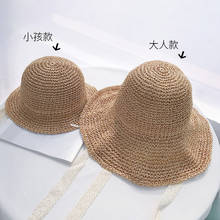 Летние шляпы от солнца для детей, соломенная шляпа от солнца для девочек и мам, Женская кружевная пляжная шляпа, складывающаяся шляпка для путешествий 2024 - купить недорого