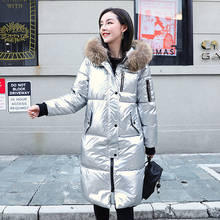 Shiny Women's X-long Jacket Hooded Korean Style Solid Parkas Female Winter With Fur Collar  Loose Cotton Padded Outwear 2024 - buy cheap
