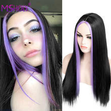 Black Long Straight Wig With Highlights Synthetic Blonde Pink Green Purple wigs For Women High Temperature Cosplay Wig Msholy 2024 - buy cheap