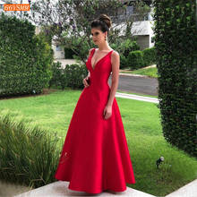 Fashion Red Deep V Neck Evening Gown Sleeveless Spaghetti Strap Backless Formal Dress Women Gala Satin A Line Evening Dresses 2024 - buy cheap