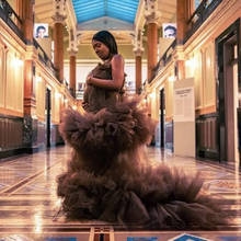Aso Ebi-Vestido largo africano de tul para mujer, prenda de maternidad con volantes, color marrón, a capas, para fiesta 2024 - compra barato