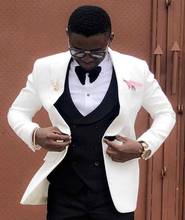 Jaqueta xale com lapela masculina, jaqueta branca sob medida, 3 peças, terno slim para noivo ou casamento 2024 - compre barato