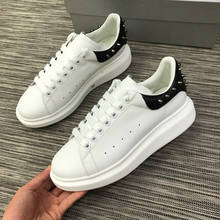 2021 New Luxury Brand Designer Women's Sneakers Rivets Decor Platform White Genuine Leather Casual Shoes Lace-up Breathable Shoe 2024 - buy cheap