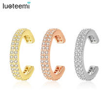 LUOTEEMI-pendientes de Clip semianulares simples para mujer, aretes de piedra CZ brillante para fiesta, citas, tres colores, regalo de Navidad 2024 - compra barato