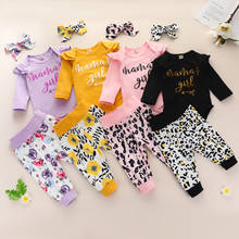 2020 Baby Girls Clothing Autumn Letter Long Sleeve Jumpsuit Leopard Floral Print Pants Headband Set Outfits 2024 - buy cheap