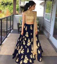 Two Pieces Navy Blue Evening Dresses for Women Party Gold Lace Applique Indian Prom Gowns Robe De Soirée De Mariage 2024 - buy cheap