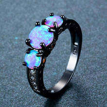 Hollow Design Oval Rainbow Fire Opal Ring Jewelry For Women Black Titanium Wedding Engagement Rings Bague Femme 2024 - buy cheap