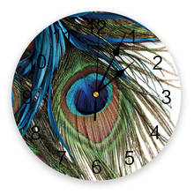 Настенные часы с изображением павлиньих перьев, бесшумные круглые Настенные часы для украшения дома, лучший подарок 2024 - купить недорого