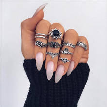 docona 10pcs/set Bohemian Black Stone Flower Heart Ring Set Antique Knuckle Midi Rings Anillos Jewelry Accessories 4985 2024 - buy cheap