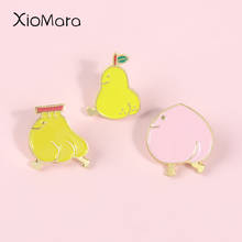 Yellow Fruits Chicks Enamel Pins Banana Peach Pear Chicken Animal Jewelry Brooches Denim jeans Lapel Pins For Kids Friends 2024 - buy cheap