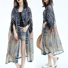 Printed Half Sleeve Summer Beach Wear Long Cardigan Ciffon Tunic Women Blouse 2021 New Loose Sun Protection Shirt Female aq205 2024 - buy cheap