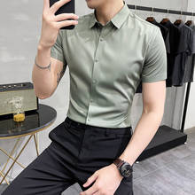 Plus Size 4XL-M Non-Marking Embossed Craft Shirt Men Clothing 2022 High Quality Short Sleeve Slim Fit Business Formal Wear Dress 2024 - buy cheap