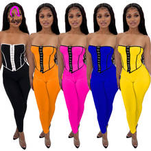 Neon Stripe Women 2 Piece Set Off Shoulder Corset + High Waist Skinny Leggings 2021 Summer New Sexy Club Party Backless Outfits 2024 - buy cheap