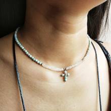 LiiJi-collar de plata de ley 925 con piedra de Larimar para mujer, joyería con forma de cruz, joyería delicada, envío directo 2024 - compra barato