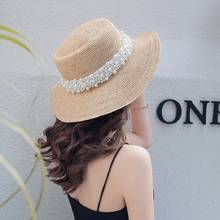 Designer Handmade Women Raffia Straw Hat Summer Beach Sun Hat Black White Pear Ribbon Cap Foldable Flat Straw Girls Outdoor Hat 2024 - buy cheap