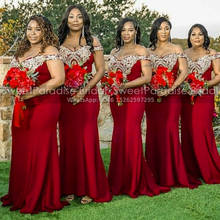 Vestidos requintados de dama-de-honra, vestido sereia longo vermelho com cauda de peixe, ombro de fora, para casamento, festa de honra 2024 - compre barato