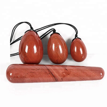 Juego de huevo de jaspe rojo Yoni, herramientas de masaje pulidas naturales, cristales, piedras curativas para regalos, novedad 2024 - compra barato