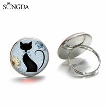 SONGDA-anillos de cabujón de cristal para mujer, joyería de Color bronce y plata, ajustable, bonito gato, flor, paraguas, amante 2024 - compra barato