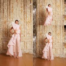 Light Pink Prom Pantsuit With Long Train Strapless Beaded Fashion Women Jumpsuit Party Gowns Custom Made Cheap Evening Dresses 2024 - buy cheap