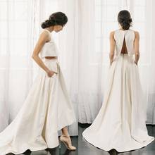 2020 Gorgeous Satin Boat Neck Two-piece Wedding Dress High Low Wedding Bridal Gowns Opne Back Vestidos de Noiva 2024 - buy cheap